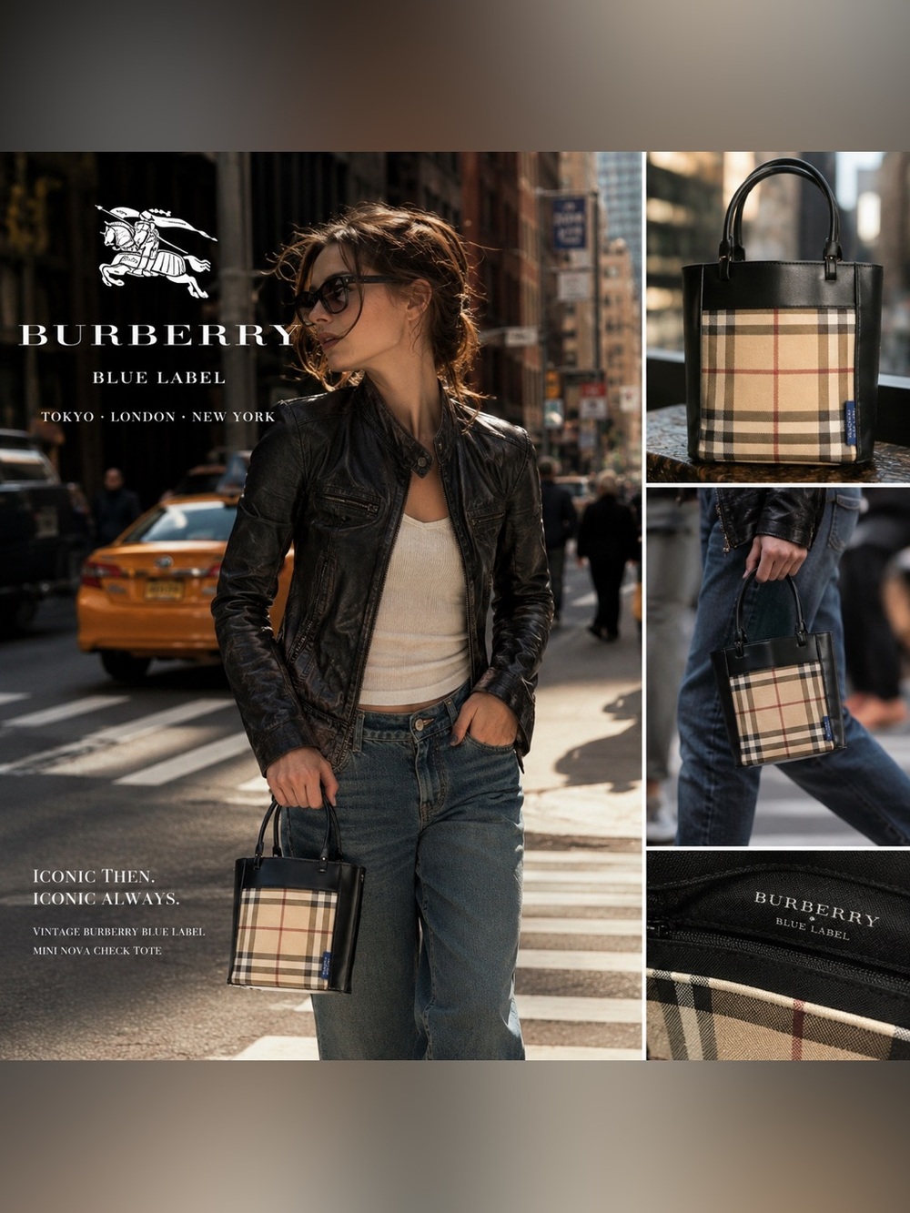 Burberry Blue Label Mini Tote Bag Nova Check Black Vintage Y2K Japan